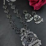 Floral Art Peacock Necklace Gorgeous Premium Ethnic Jewelry for Elegant Festive Look - "Black"