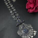 Vintage Silver Look Necklace Antique Jewelry for Gorgeous Traditional Style - Blue