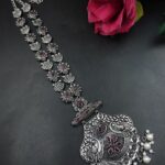 Vintage Silver Look Necklace Antique Jewelry for Gorgeous Traditional Style - "Red"