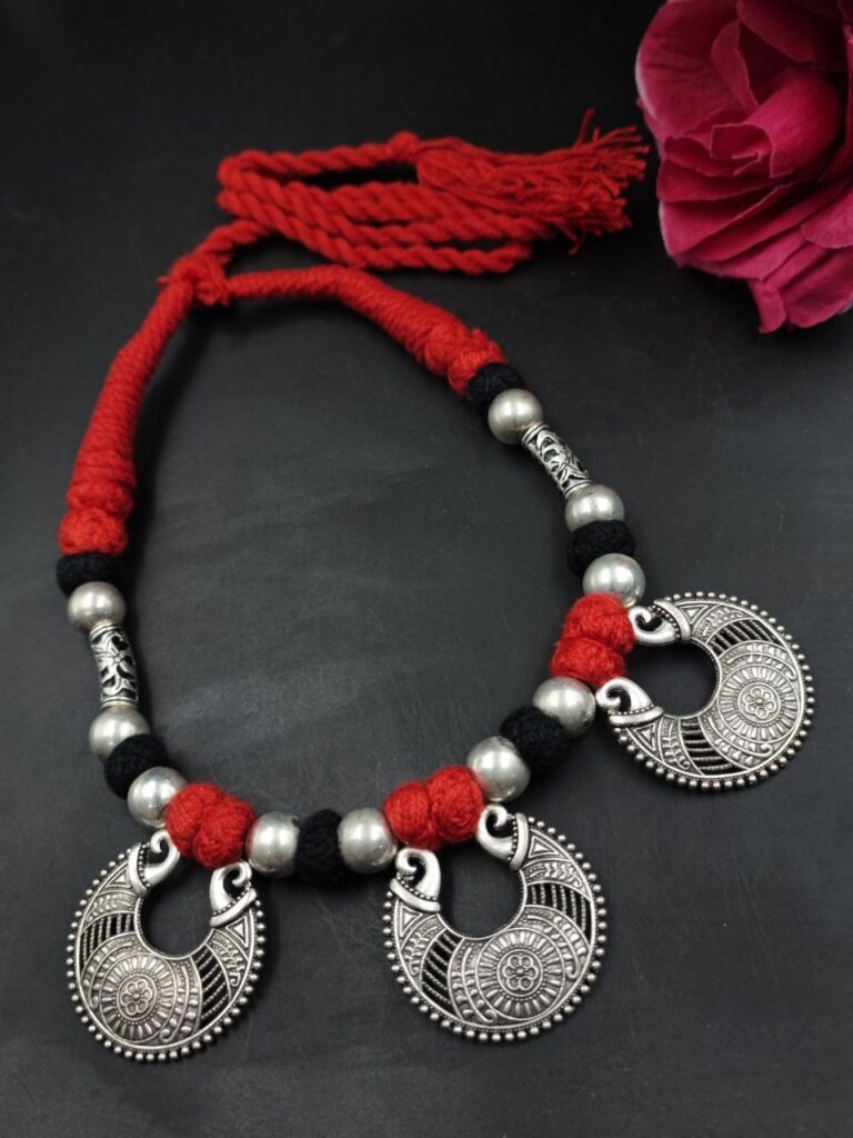 Oxidized Thread Necklace Handmade Design with Traditional Charm for Women