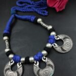 Oxidized Thread Necklace Handmade Design with Traditional Charm for Women - Blue
