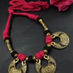 Gold Plated Thread Necklace Elegant Jewelry with Traditional and Modern Party Wear Appeal - "Pink"