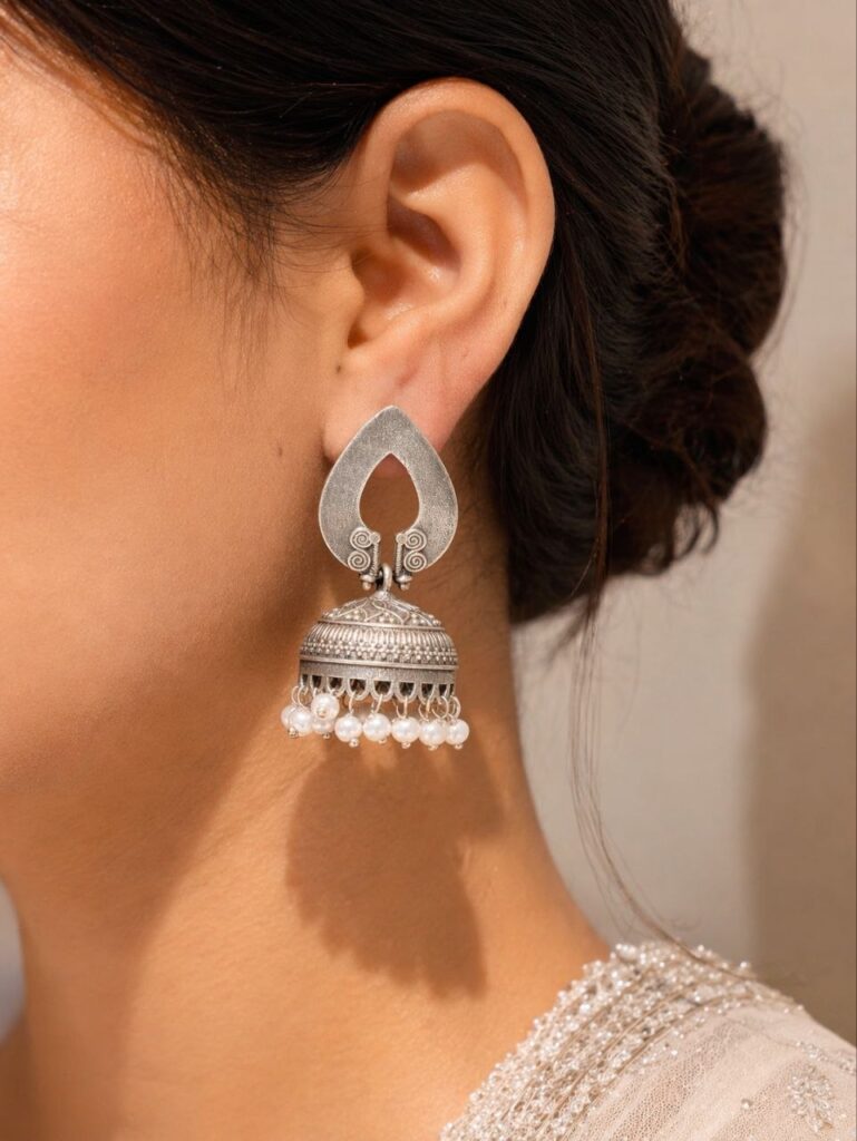 Traditional Oxidized Dangler Jhumka Earrings with Ethnic Design
