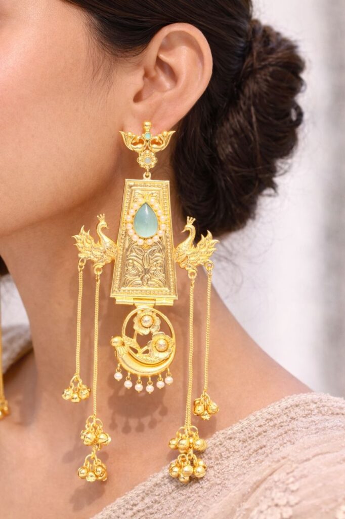 Traditional Kashmiri Earring Peacock Design With Elegant Pearl Work Detailing