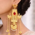 Traditional Kashmiri Earring Peacock Design With Elegant Pearl Work Detailing - "Red"