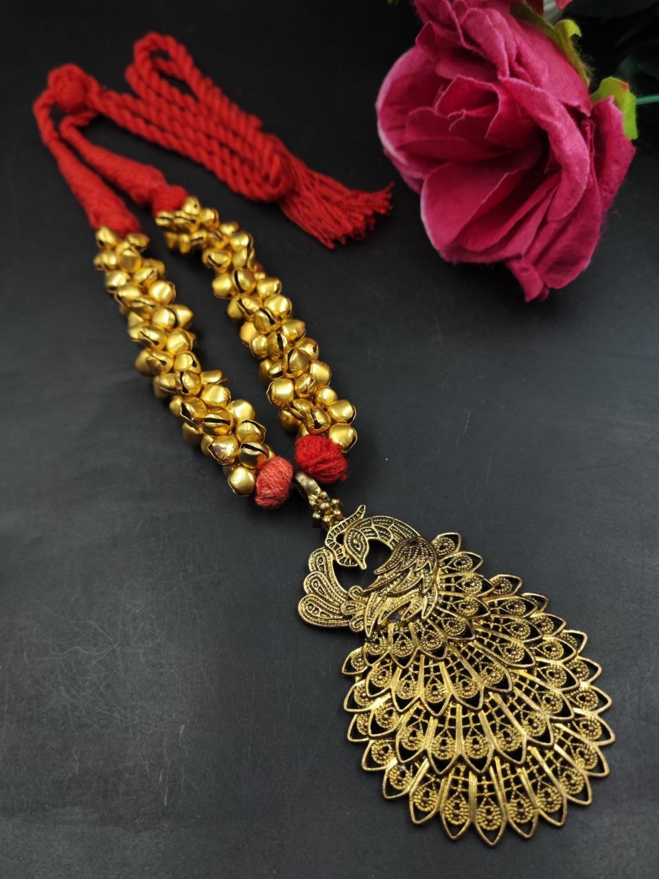 Peacock Thread Necklace Gorgeous Handmade Jewelry with Stylish Ghungroo Look 1 Peacock Thread Necklace stylish brass jewelry design