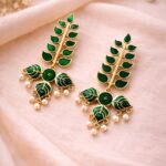 Unique Leaf Meena Kari Earring Gorgeous Elegant Jewelry for Premium Stylish Look - "Green"