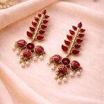 Unique Leaf Meena Kari Earring Gorgeous Elegant Jewelry for Premium Stylish Look - "Red"