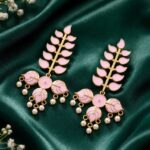 Unique Leaf Meena Kari Earring Gorgeous Elegant Jewelry for Premium Stylish Look - ''BabyPink''