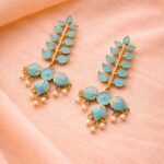 Unique Leaf Meena Kari Earring Gorgeous Elegant Jewelry for Premium Stylish Look - "Aqua"