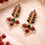 Unique Leaf Meena Kari Earring Gorgeous Elegant Jewelry for Premium Stylish Look - "Red-Green"
