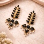 Unique Leaf Meena Kari Earring Gorgeous Elegant Jewelry for Premium Stylish Look - "Black"