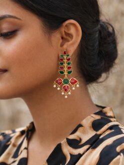 Leaf Meena Kari Earring stylish brass jewelry design