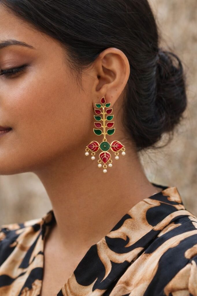 Unique Leaf Meena Kari Earring Gorgeous Elegant Jewelry for Premium Stylish Look