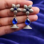Oxidized Floral Art Earring Elegant Traditional Jewelry for Gorgeous Ethnic Style - Blue