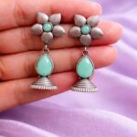 Oxidized Floral Art Earring Elegant Traditional Jewelry for Gorgeous Ethnic Style - "MInt"