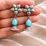 Oxidized Floral Art Earring Elegant Traditional Jewelry for Gorgeous Ethnic Style - "Aqua"