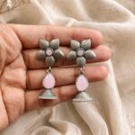 Oxidized Floral Art Earring Elegant Traditional Jewelry for Gorgeous Ethnic Style - ''BabyPink''