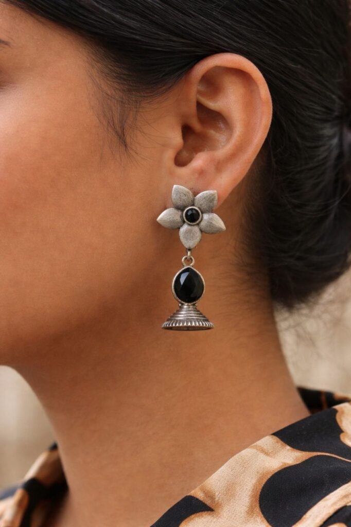 Oxidized Floral Art Earring Elegant Traditional Jewelry for Gorgeous Ethnic Style