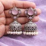 Beautiful Silver Drop Jhumka Stylish Jewelry for Pearl Work Detailing - ''BabyPink''
