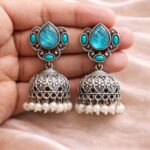 Beautiful Silver Drop Jhumka Stylish Jewelry for Pearl Work Detailing - "Aqua"