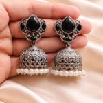 Beautiful Silver Drop Jhumka Stylish Jewelry for Pearl Work Detailing - "Black"