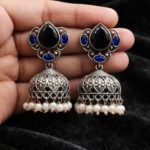 Beautiful Silver Drop Jhumka Stylish Jewelry for Pearl Work Detailing - Blue