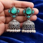 Beautiful Silver Drop Jhumka Stylish Jewelry for Pearl Work Detailing - "MInt"