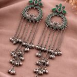 Silver Kashmiri Earring Gorgeous Traditional Jewelry for Graceful Ethnic Style - "Green"