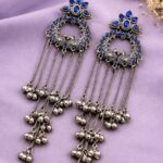 Silver Kashmiri Earring Gorgeous Traditional Jewelry for Graceful Ethnic Style - Blue