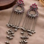 Silver Kashmiri Earring Gorgeous Traditional Jewelry for Graceful Ethnic Style - "Red"