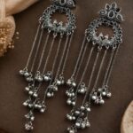 Silver Kashmiri Earring Gorgeous Traditional Jewelry for Graceful Ethnic Style - "Black"
