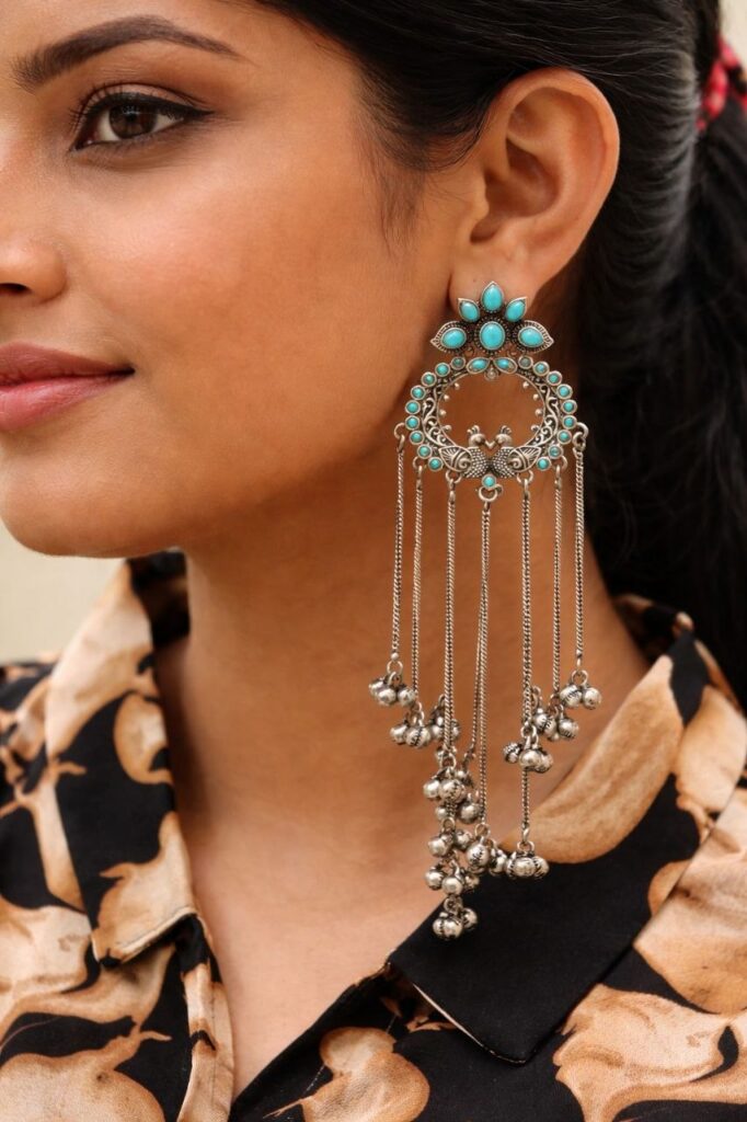 Silver Kashmiri Earring Gorgeous Traditional Jewelry for Graceful Ethnic Style