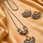 Half Moon Necklace Set Dazzling Jewelry for Party Wear Look - "Yellow"