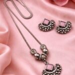 Half Moon Necklace Set Dazzling Jewelry for Party Wear Look - ''BabyPink''