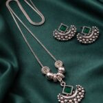 Half Moon Necklace Set Dazzling Jewelry for Party Wear Look - "Green"