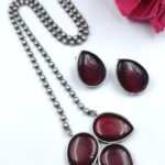 Silver Drop Necklace Set Premium Design for Traditional Look - "Red"