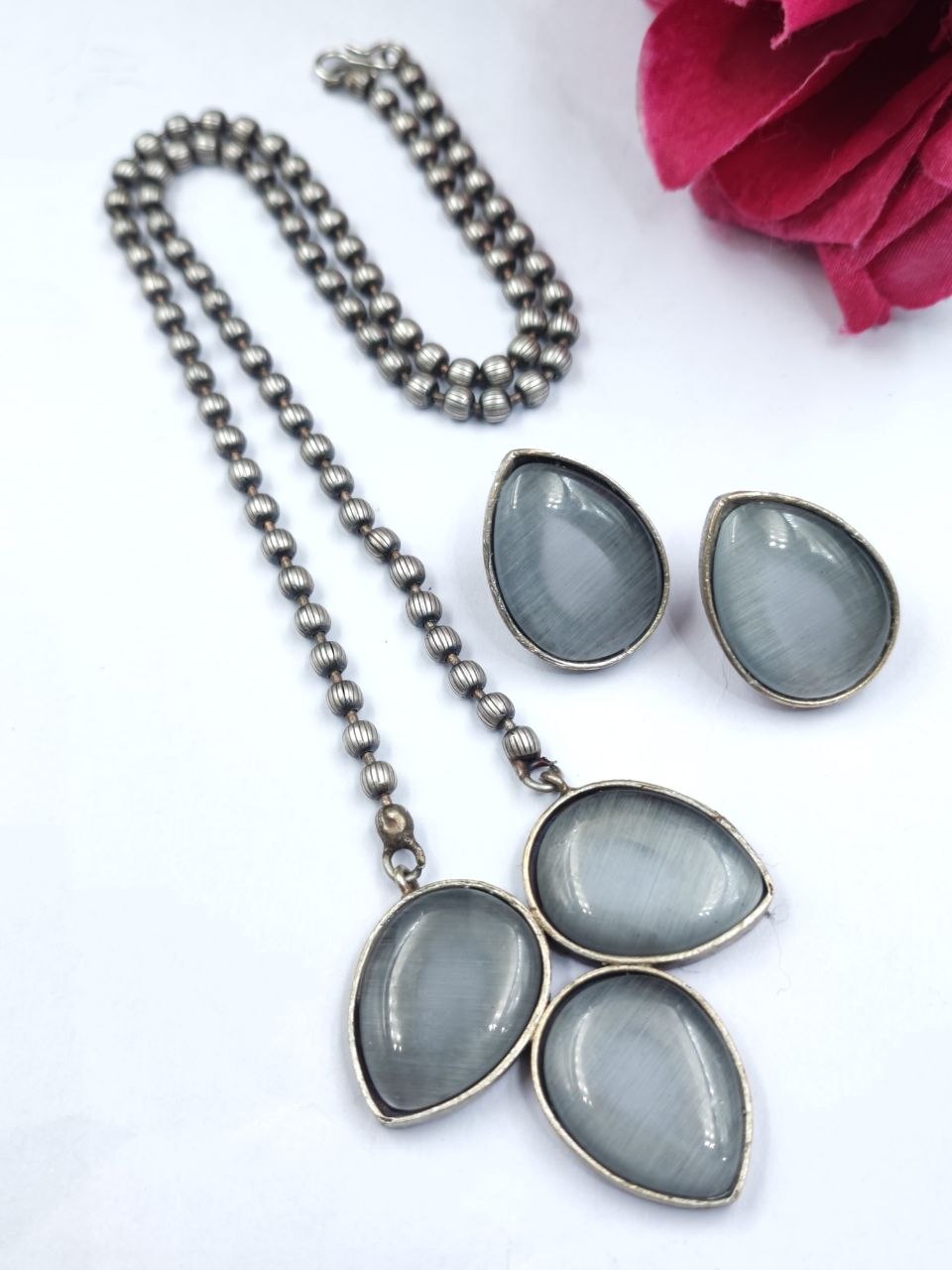 Silver Drop Necklace Set Premium Design for Traditional Look 10 Drop Necklace Set stylish brass jewelry design