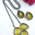 Silver Drop Necklace Set Premium Design for Traditional Look - "Yellow"