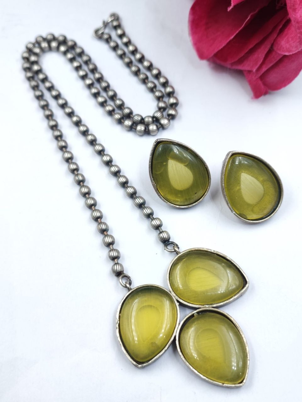 Silver Drop Necklace Set Premium Design for Traditional Look 9 Drop Necklace Set stylish brass jewelry design