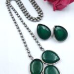 Silver Drop Necklace Set Premium Design for Traditional Look - Greeen