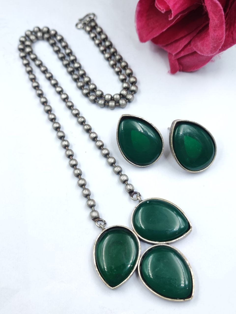 Silver Drop Necklace Set Premium Design for Traditional Look 8 Drop Necklace Set stylish brass jewelry design