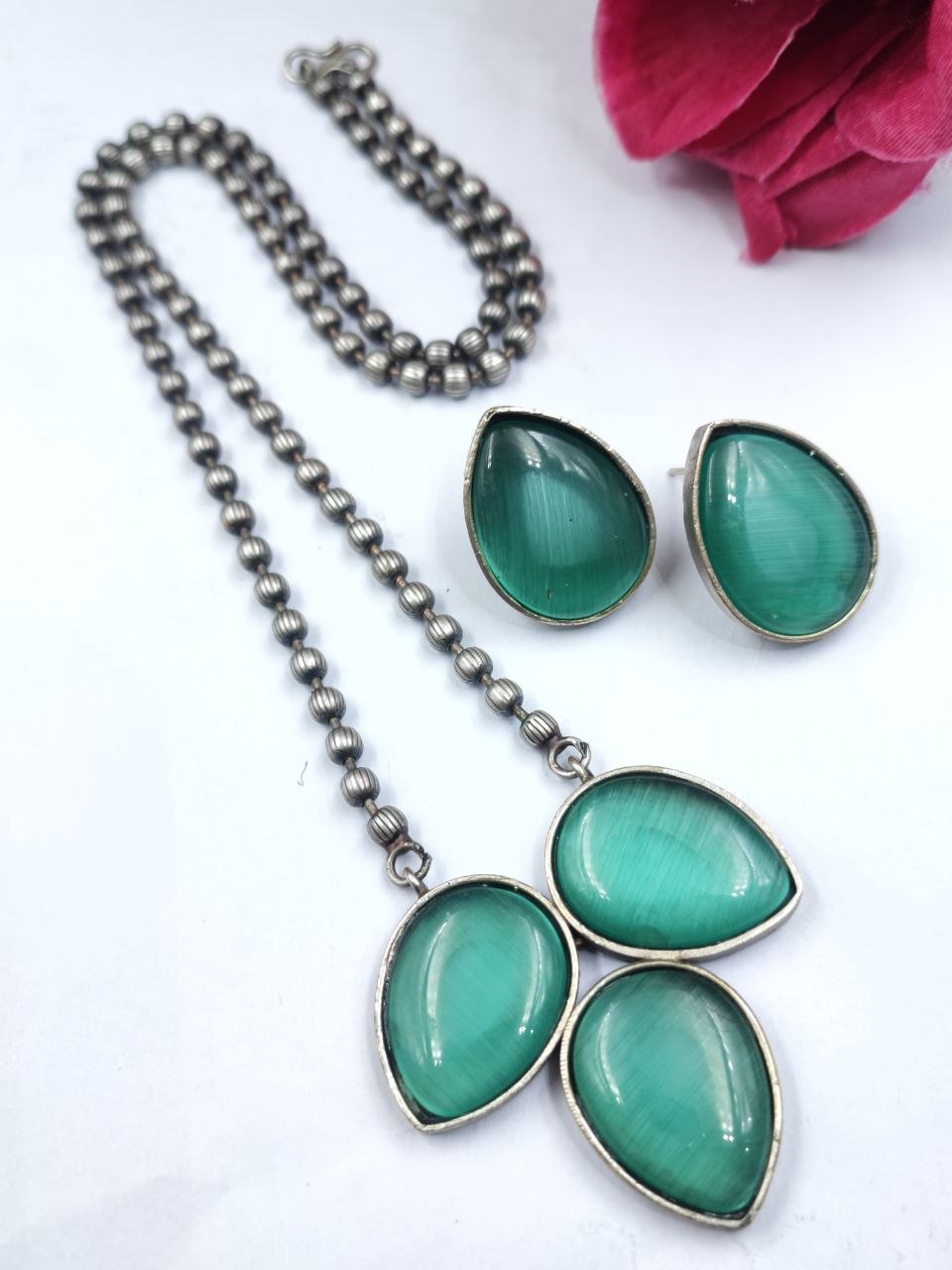 Silver Drop Necklace Set Premium Design for Traditional Look 6 Drop Necklace Set stylish brass jewelry design