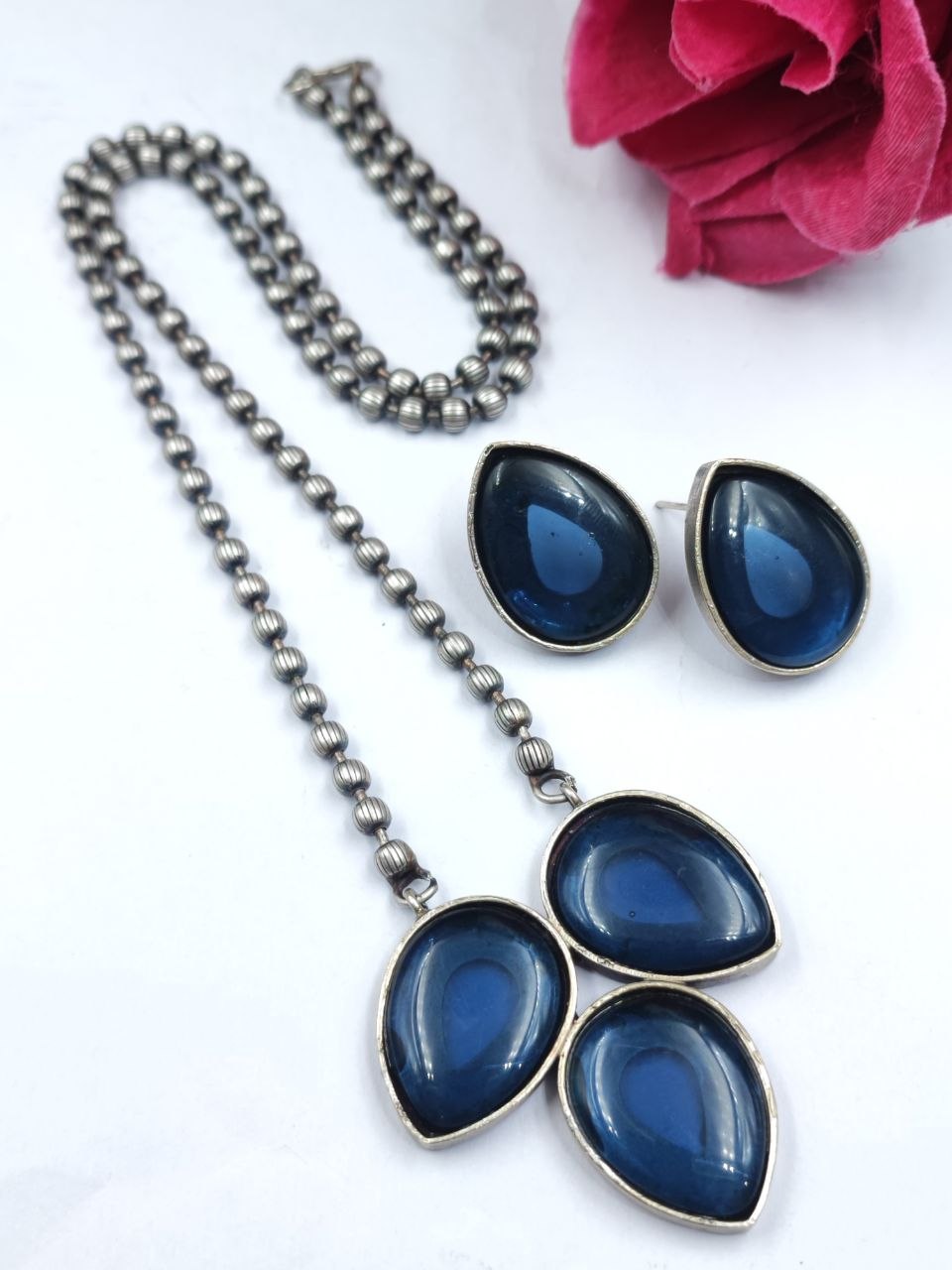 Silver Drop Necklace Set Premium Design for Traditional Look 5 Drop Necklace Set stylish brass jewelry design