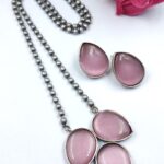 Silver Drop Necklace Set Premium Design for Traditional Look - ''BabyPink''