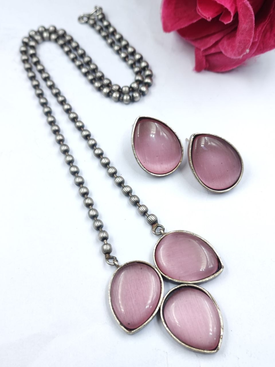 Silver Drop Necklace Set Premium Design for Traditional Look 4 Drop Necklace Set stylish brass jewelry design