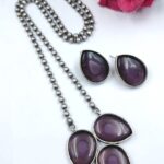 Silver Drop Necklace Set Premium Design for Traditional Look - " Amethyst"