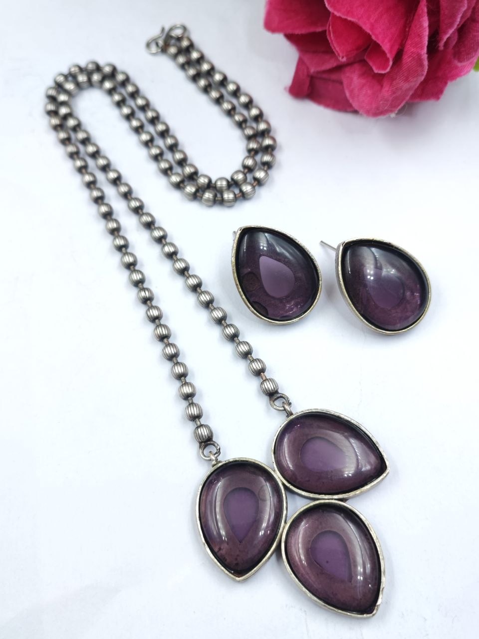 Silver Drop Necklace Set Premium Design for Traditional Look 2 Drop Necklace Set stylish brass jewelry design