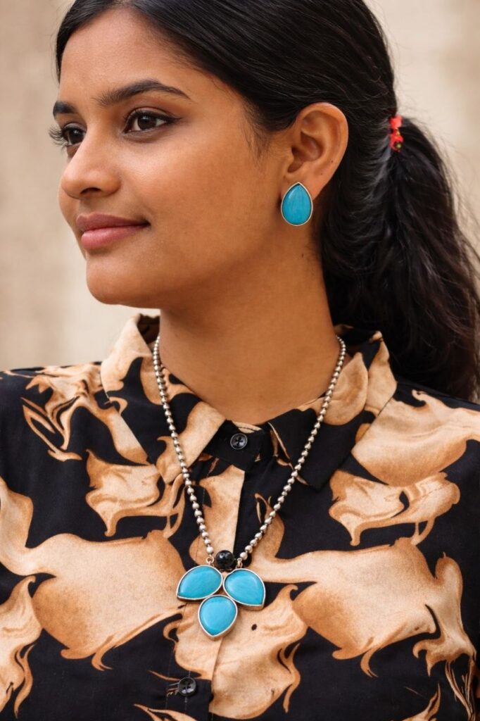 Silver Drop Necklace Set Premium Design for Traditional Look