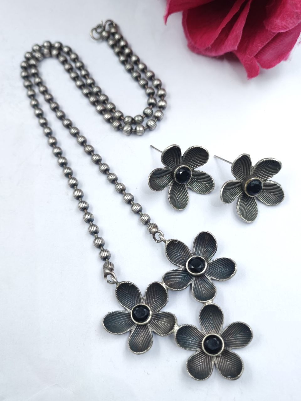 Designer Flower Necklace Set Jewelry for Beautiful Party Wear Look 3 Flower Necklace Set stylish brass jewelry design
